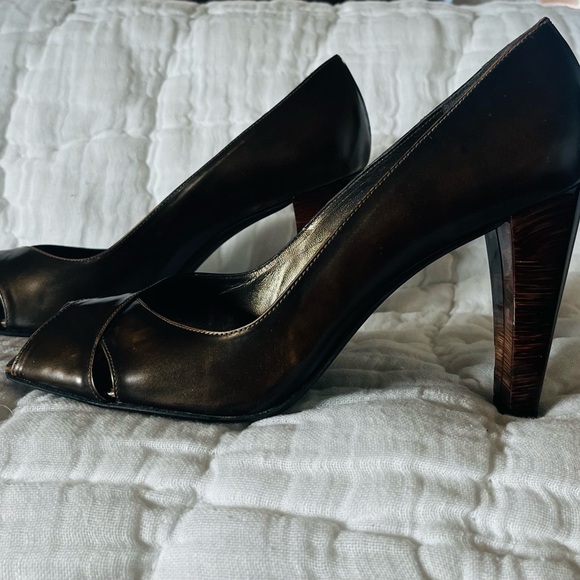 Stuart Weitzman Dark Brown Peep-Toe Heels - Picture 2 of 5